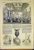Original Old Antique Print Sculpture Gallery Hernesse House Park-Lane 1850 19th