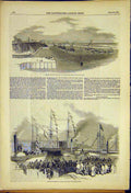 Original Old Antique Print Opening New Docks Sunderland Coal Shipment First 1850