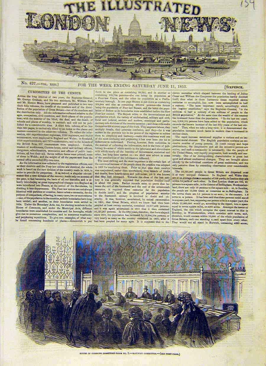 Original Old Antique Print House Commons Committee Room Railway 1853 Victorian