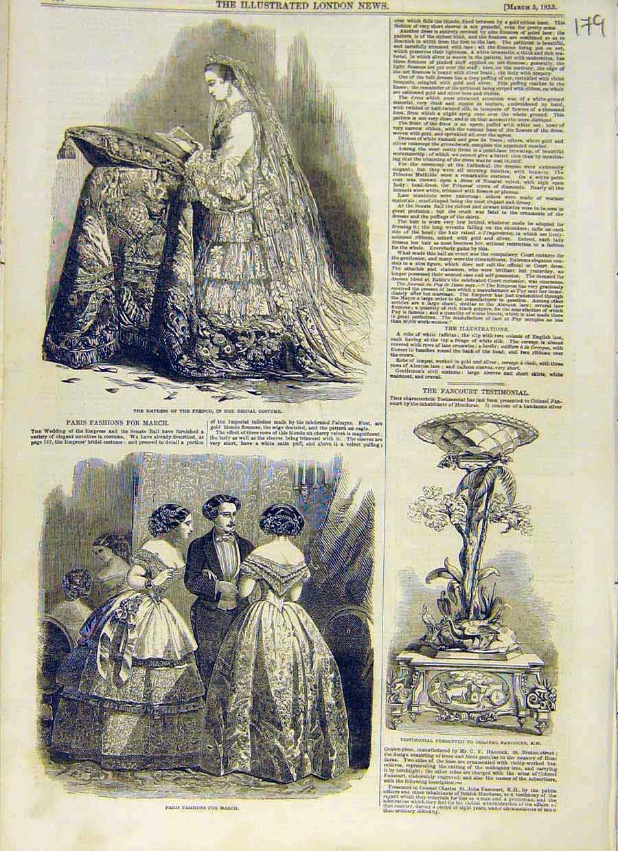 Original Old Antique Print Empress French Bridal Costume Paris Fashion Fancourt