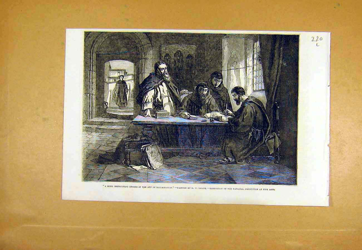 Original Old Antique Print Monk Art Illumination Deane Fine Art 1853 Victorian