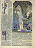 Original Old Antique Print Boston Church Gas-Standard Bench-End Building 1853