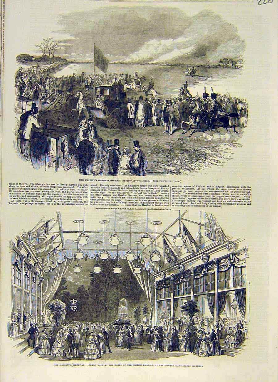 Old Antique Print Review Woolwich Military Queen Birthday Ball Paris 1853 19th