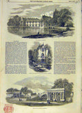 Original Old Antique Print Chateau Chantilly Castle Forest Gardens 1853 19th