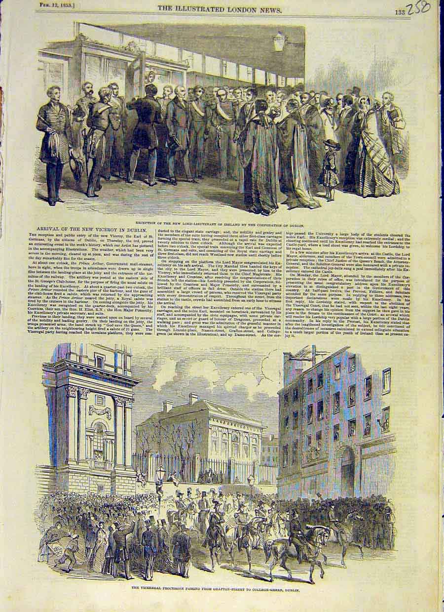Original Old Antique Print Ireland Corporation Dublin Lord-Lieutenant 1853 19th