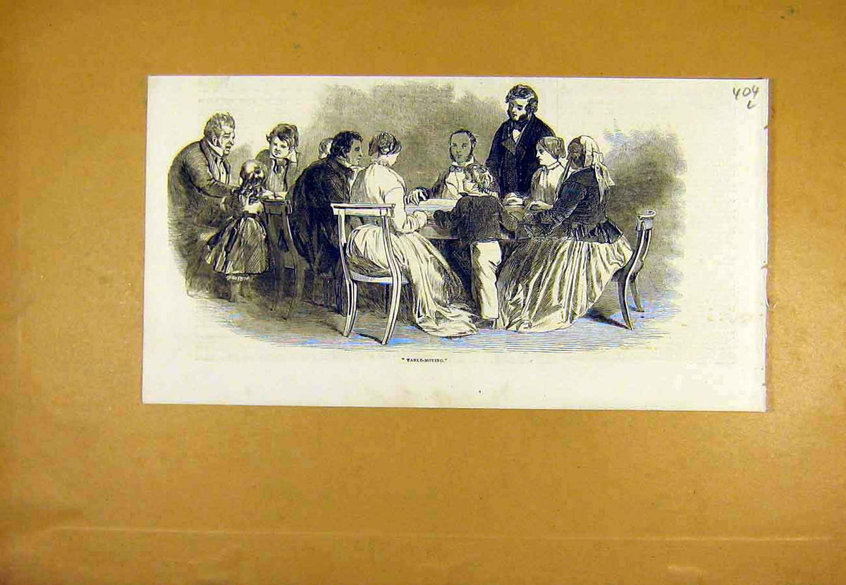 Original Old Antique Print Table-Moving S Nce People 1853 19th