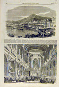 Original Old Antique Print 1855 Triple Fete Palermo Festival Church Naples 19th