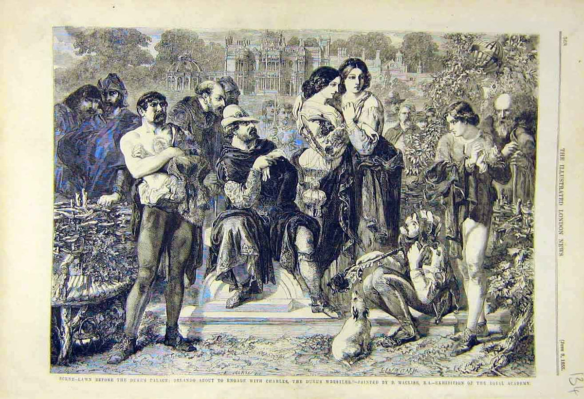 Original Old Antique Print 1855 Scene Duke'S Palace Orlando Maclise Fine Art