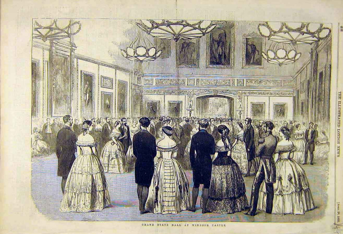 Original Old Antique Print 1855 Grand-State Ball Windsor Castle 19th