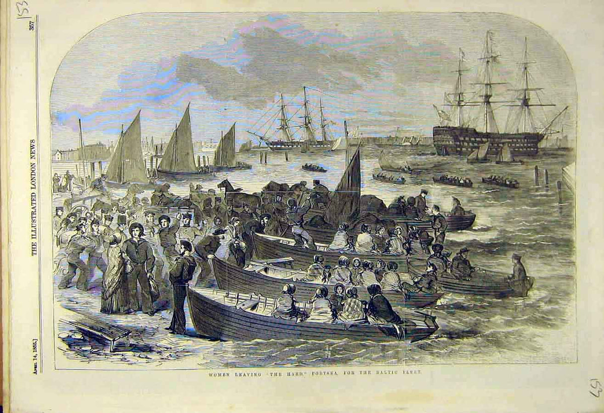 Original Old Antique Print 1855 Women The-Hard Portsea Baltic Fleet Naval 19th