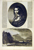Original Old Antique Print 1855 Portrait Queen Sardinia Desanges Bear-Rock 19th