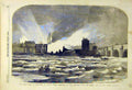Original Old Antique Print 1855 Fire Bankside Thames River Sketches London 19th