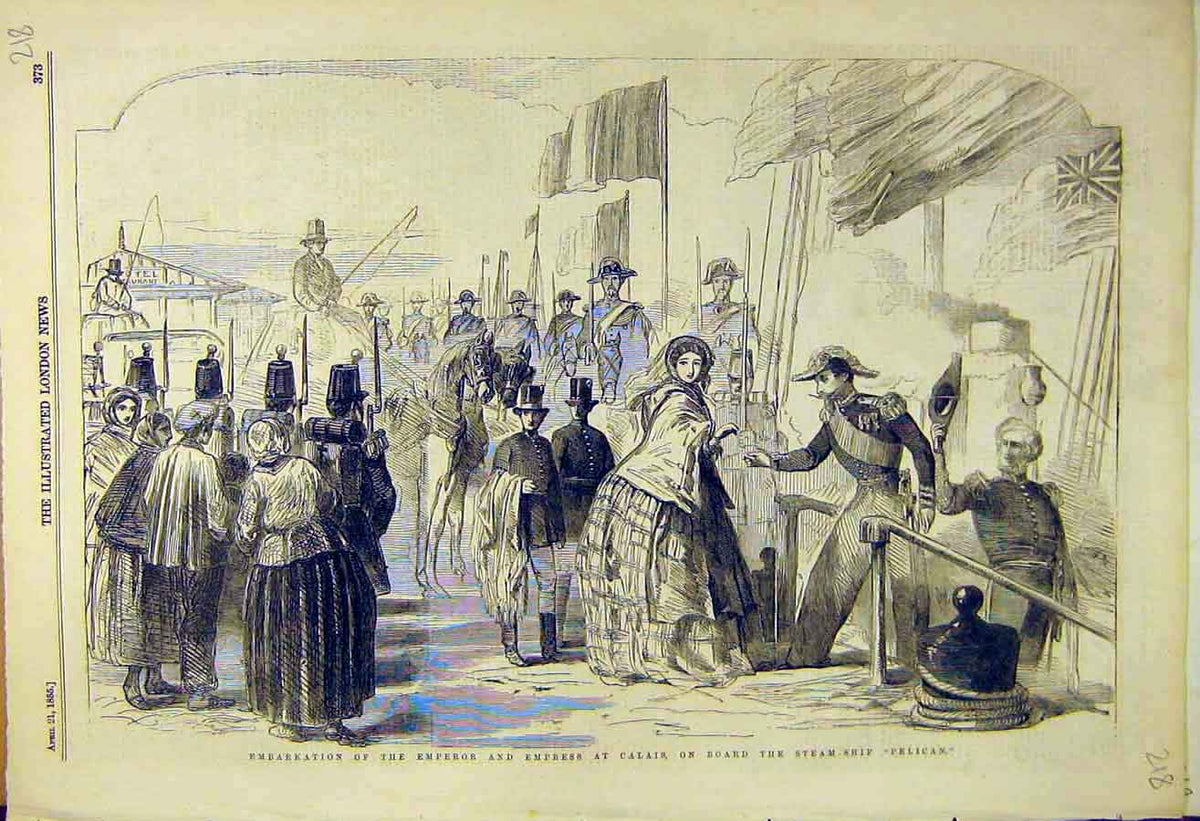 Original Old Antique Print 1855 Emperor Empress Calais Steam-Ship Pelican 19th