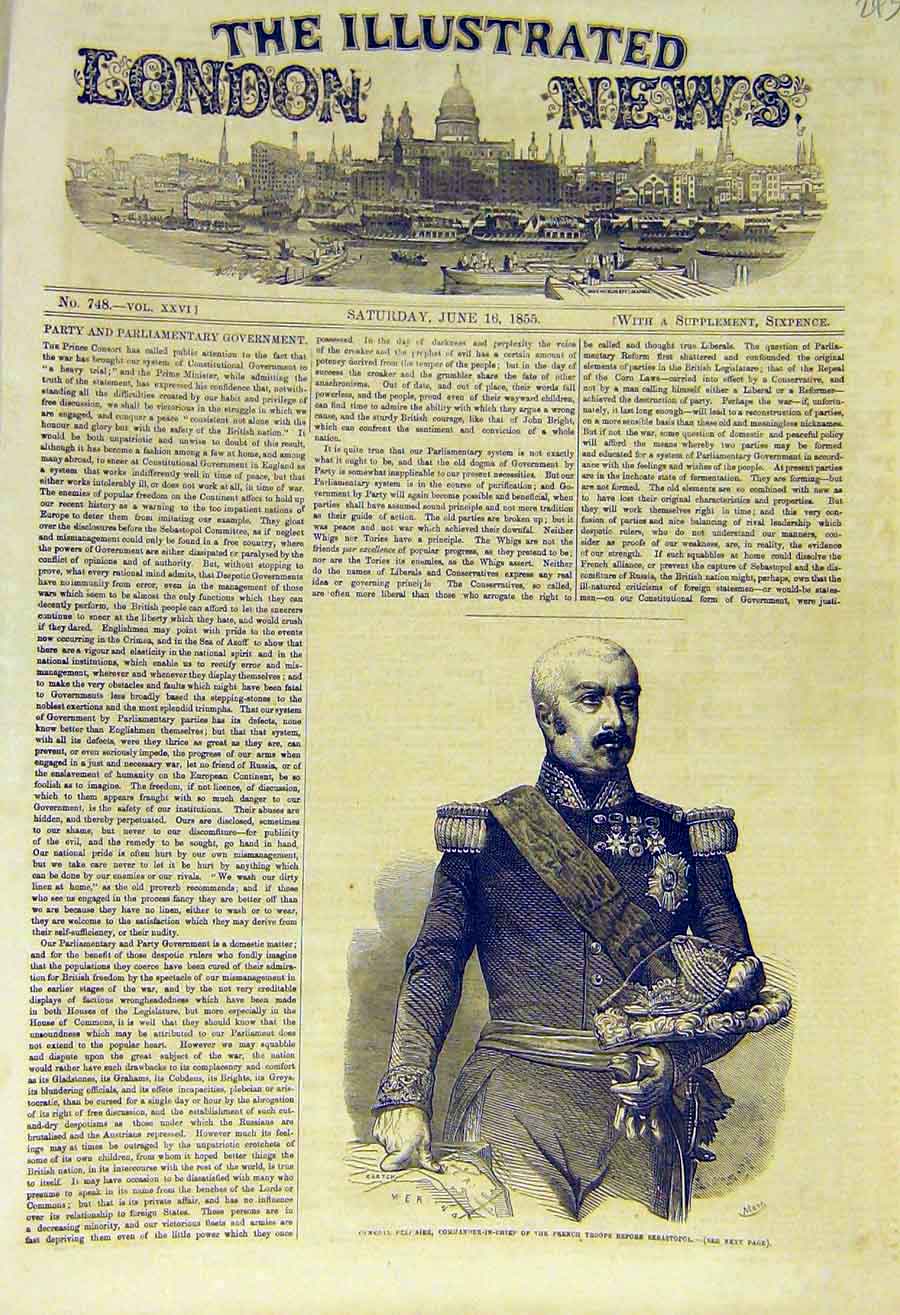 Old Antique Print 1855 Portrait General Pelissier French Troops Military 19th