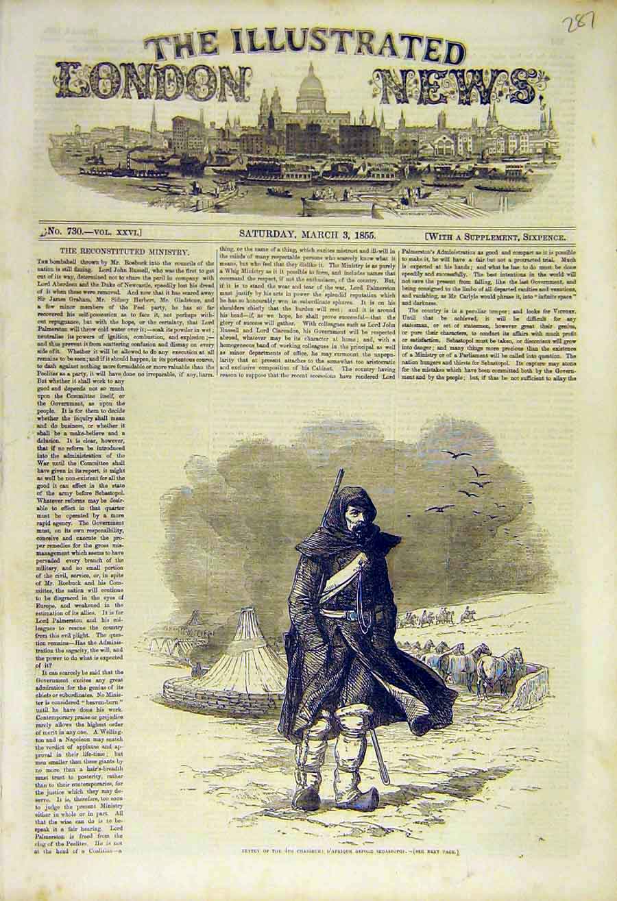 Original Old Antique Print 1855 Sentry 4Th-Chasseurs D'Afrique Sebastopol War