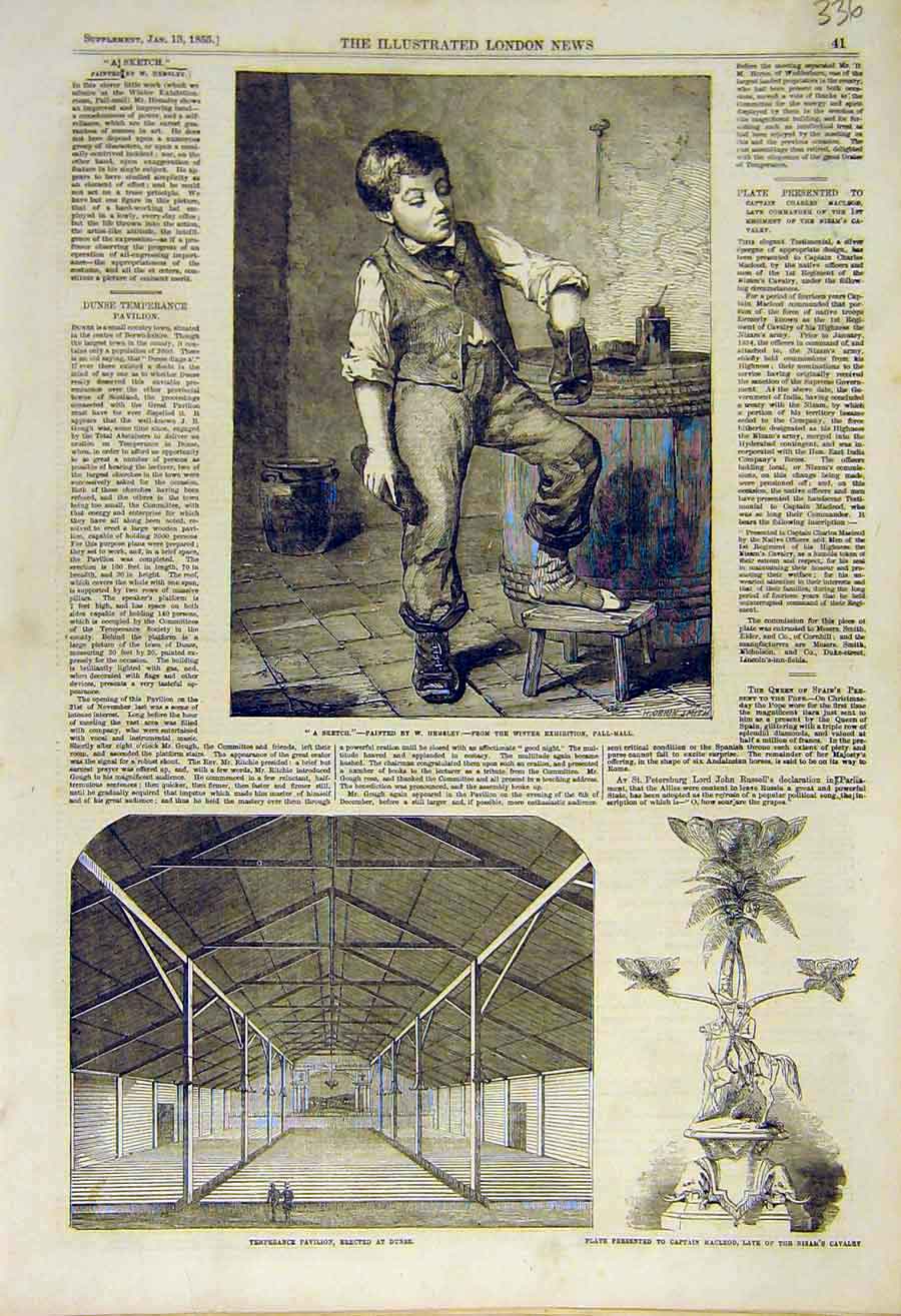Original Old Antique Print Sketch Hemsley Temerpance Pavilion Plate Macleod 1855