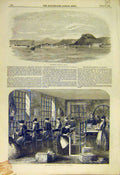 Original Old Antique Print English Hospital Abydos Lint Factory Army Crimea 1855