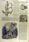 Original Old Antique Print 1857 Portable School English-House Dantzic Marmora