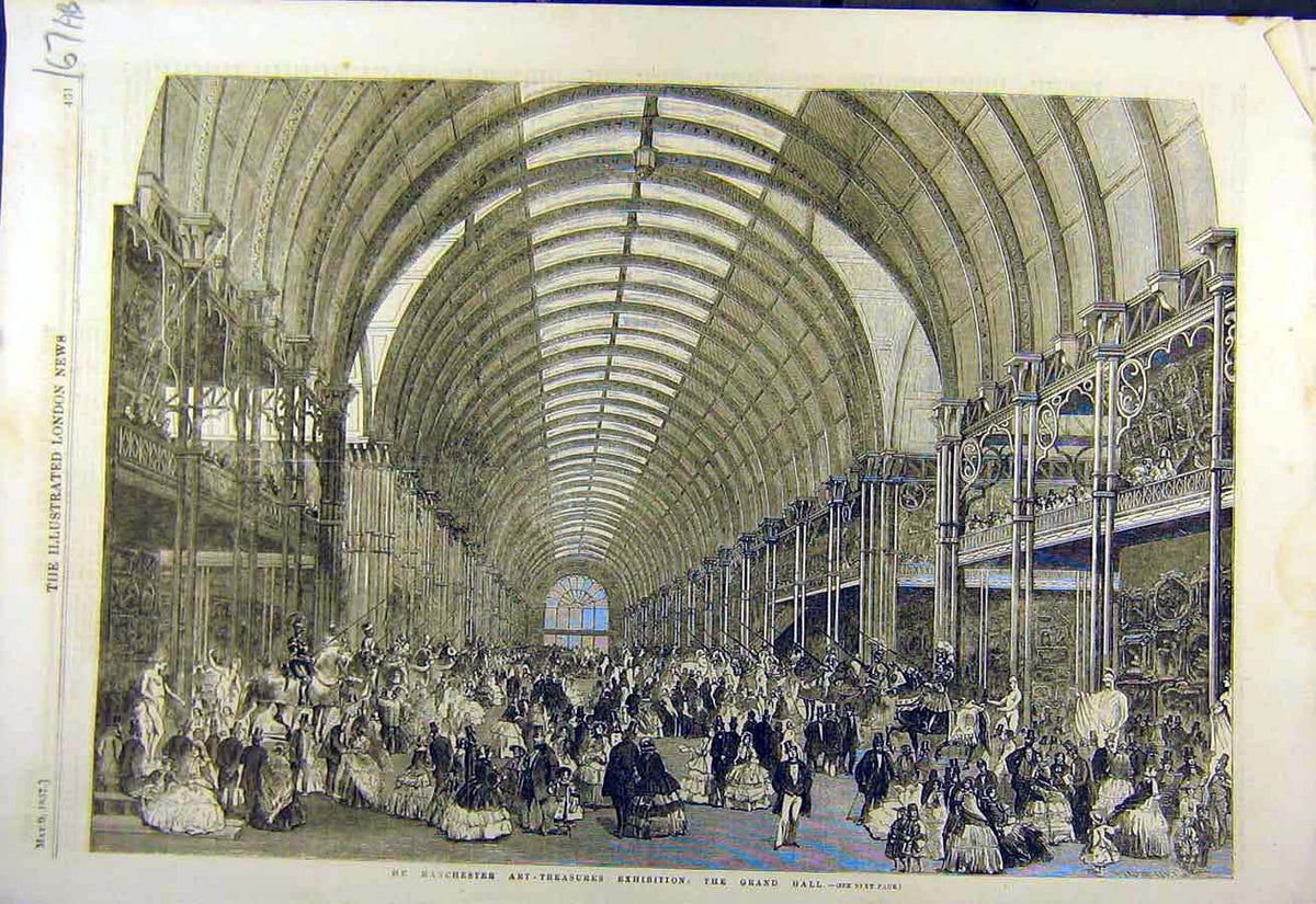 Old Antique Print 1857 Manchester Art-Treasures Exhibition British Museum 19th