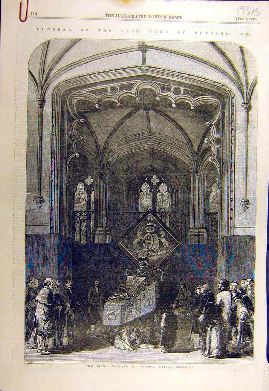 Original Old Antique Print 1857 Duke Rutland Belvoir Castle Funeral Procession