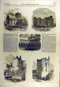 Original Old Antique Print 1857 Lincoln Stow Church Torksey Castle Somerton Te