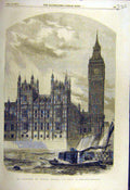 Old Antique Print 1857 Clock-Tower Speaker'S Residence Houses Parliament 19th