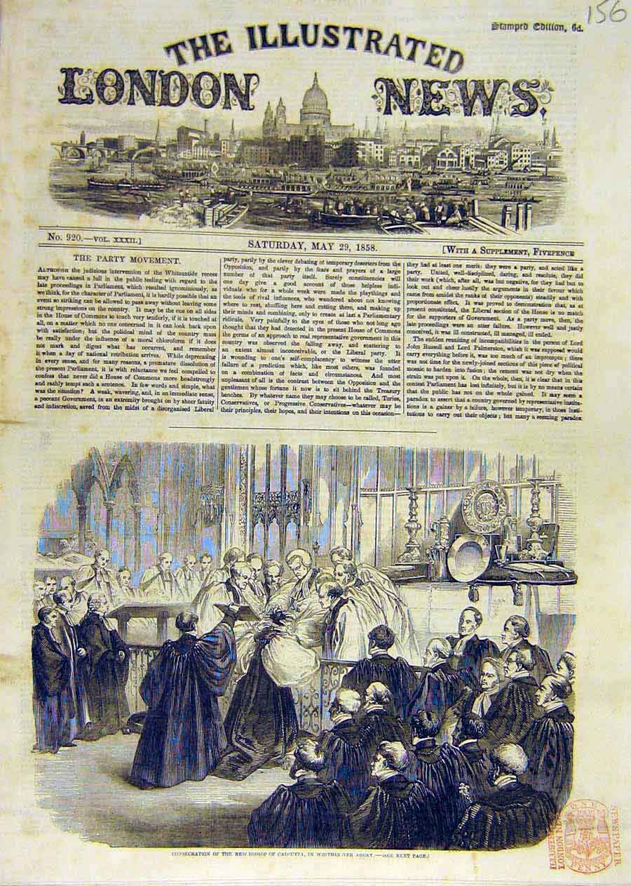 Original Old Antique Print Bishop Consecration Calcutta Westminster Abbey 1858