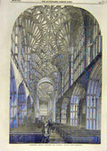 Original Old Antique Print Sherbourne Minster Building Restored 1858 Victorian