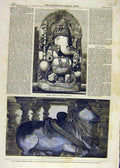 Original Old Antique Print Nandi Sacred-Bull Siva Ganesa Hindoo-Idol 1858 19th