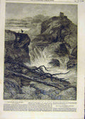 Original Old Antique Print Mountain Torrent Morning Creswick Royal Academy 1858