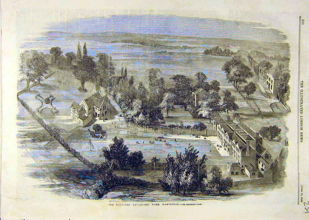 Original Old Antique Print Sier'S Daughter'S Home Hampstead View 1858 Victorian