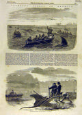 Original Old Antique Print Sport Secnes America Devil-Fish Carolina Fishing 1858