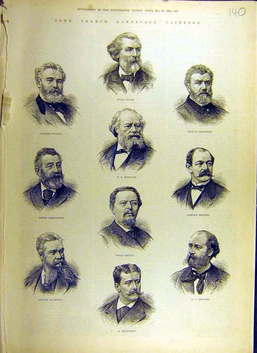Original Old Antique Print 1884 French Landscape Painters Portrait Dupre Breton