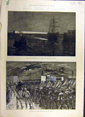 Original Old Antique Print 1884 Souakim Night-Alarm Hms Albacore Shendy Chenery