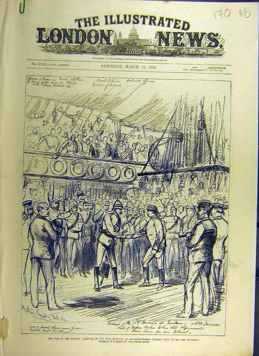 Old Antique Print 1884 Hussar War Soudan Souakim El-Teb Tokar Baker-Pasha 19th