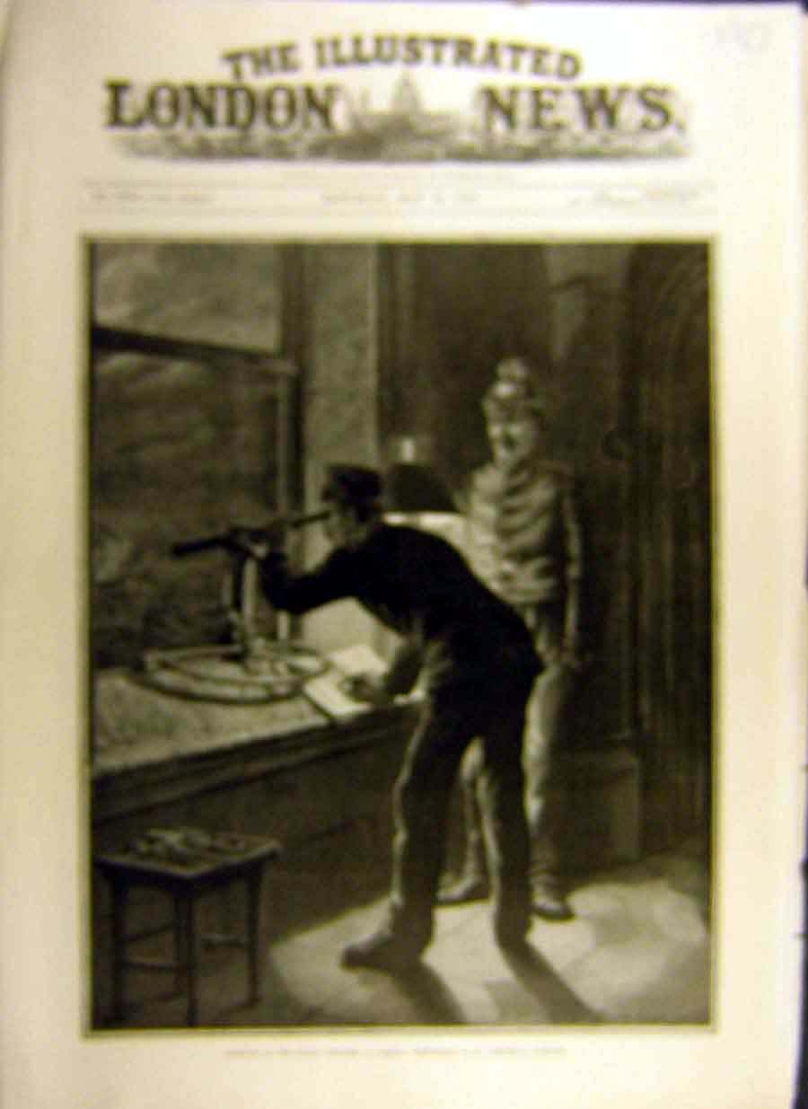 Original Old Antique Print 1884 Fire Stadt Theatre Vienna Watchman Steeple 19th