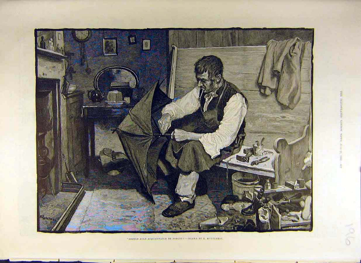 Original Old Antique Print 1884 M'Cutcheon Auld-Acquaintance Fine Art Victorian