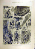 Original Old Antique Print 1884 Wood-Cutting Forest Austria Bavaria Sketches