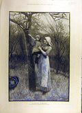 Original Old Antique Print 1884 Young-Bud White Art Orchard Lady Child Victorian