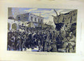 Original Old Antique Print 1884 Naval Brigade War Soudan Bazaar Souakim Troops
