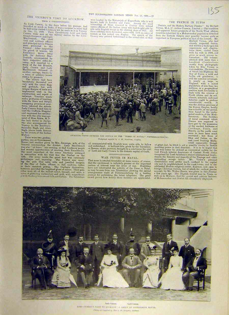 Original Old Antique Print 1900 Pietermaritzburg Boer War Africa Natal Lucknow