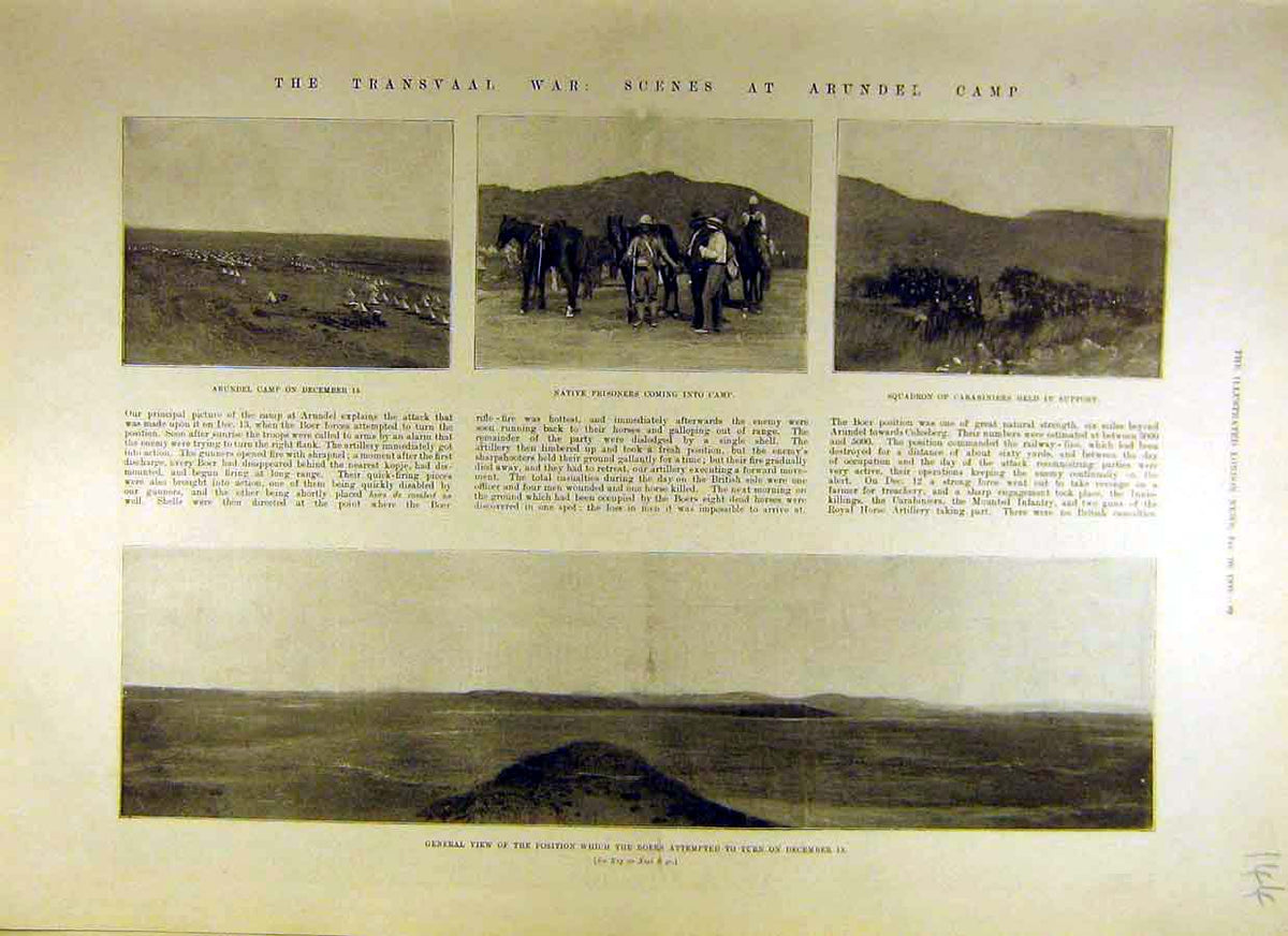 Original Old Antique Print 1900 Transvaal War Arundel Camp Carabineers Prsioner