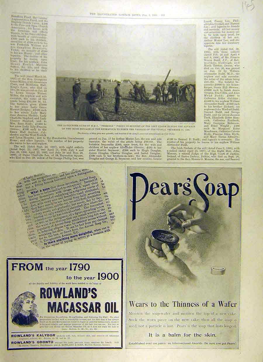 Old Antique Print 1900 Irish Brigade Tugela Boer War Africa Advert Pears 20th