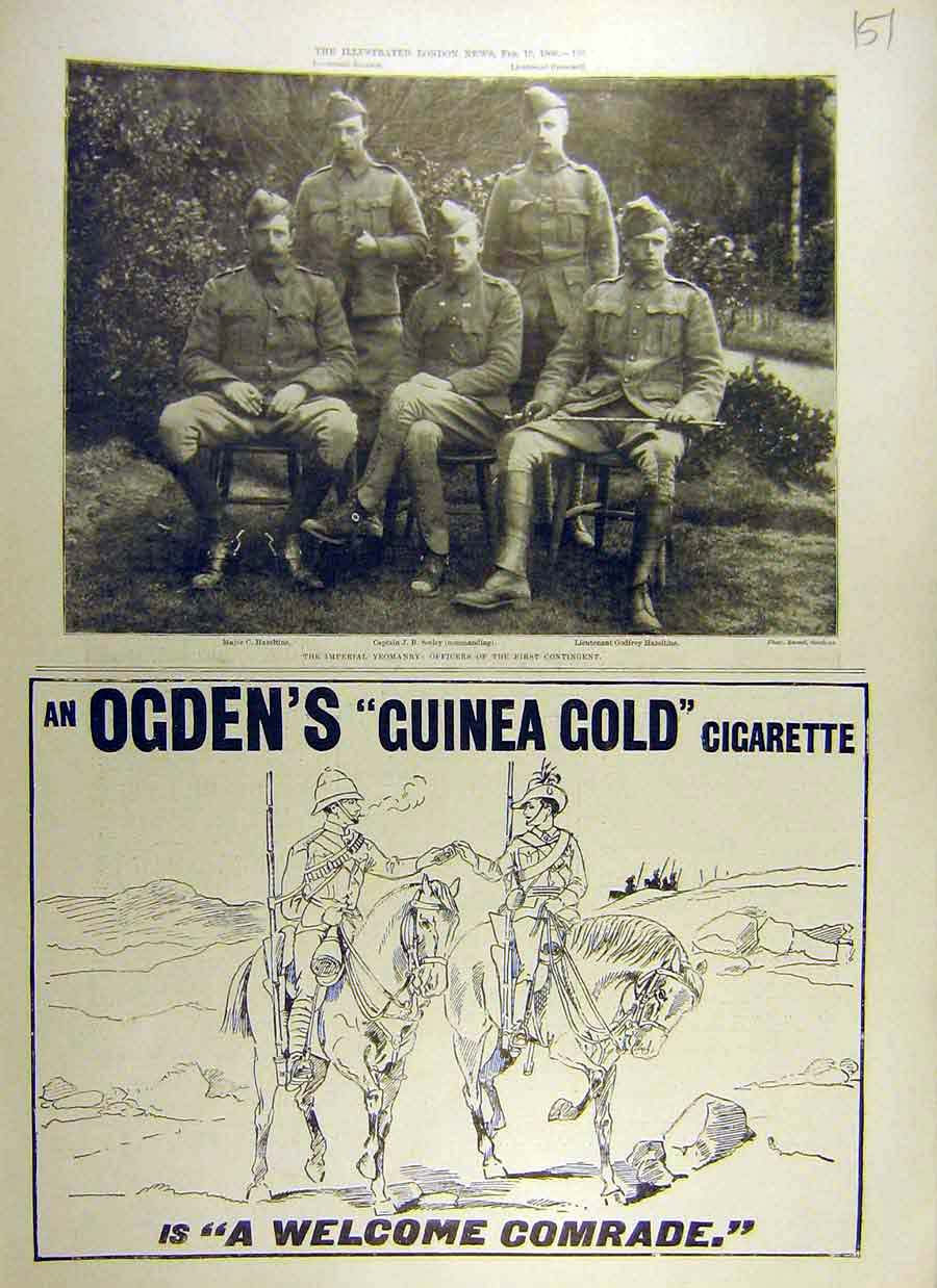 Original Old Antique Print 1900 Imperial Yeomanry Offices Ogden'S Cigarettes