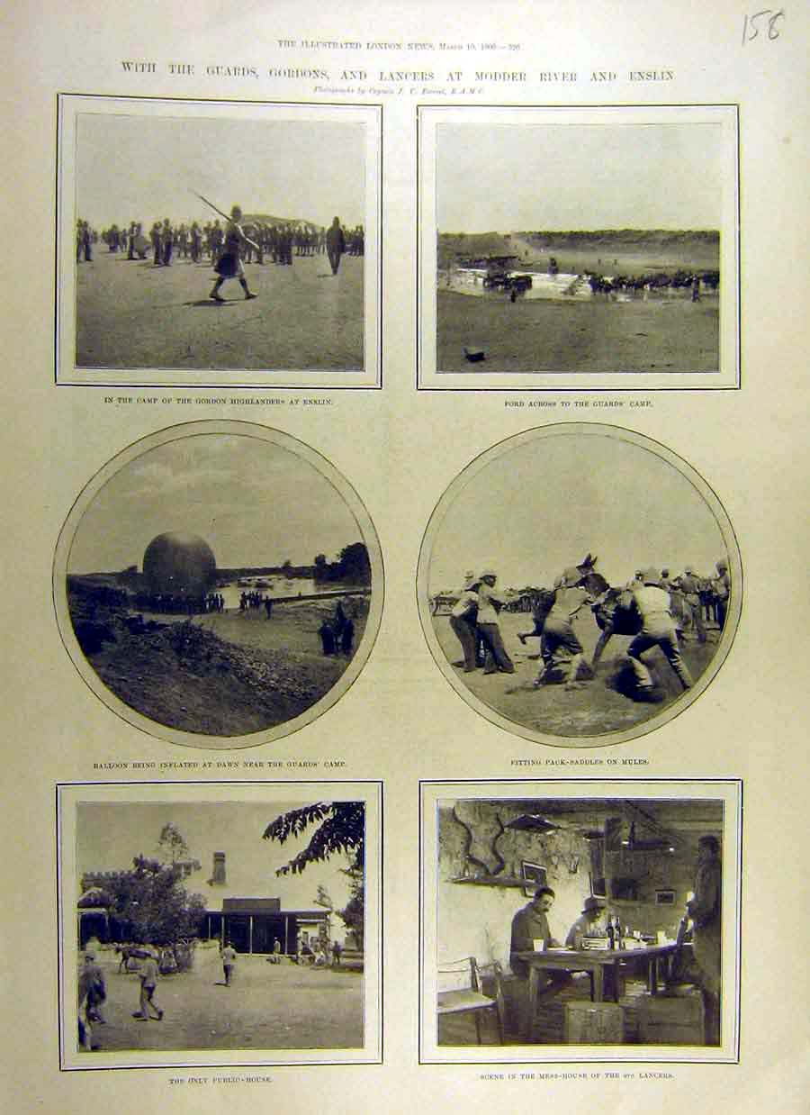 Old Antique Print 1900 Guards Gordons Lancers Modder-River Enslin Africa 20th
