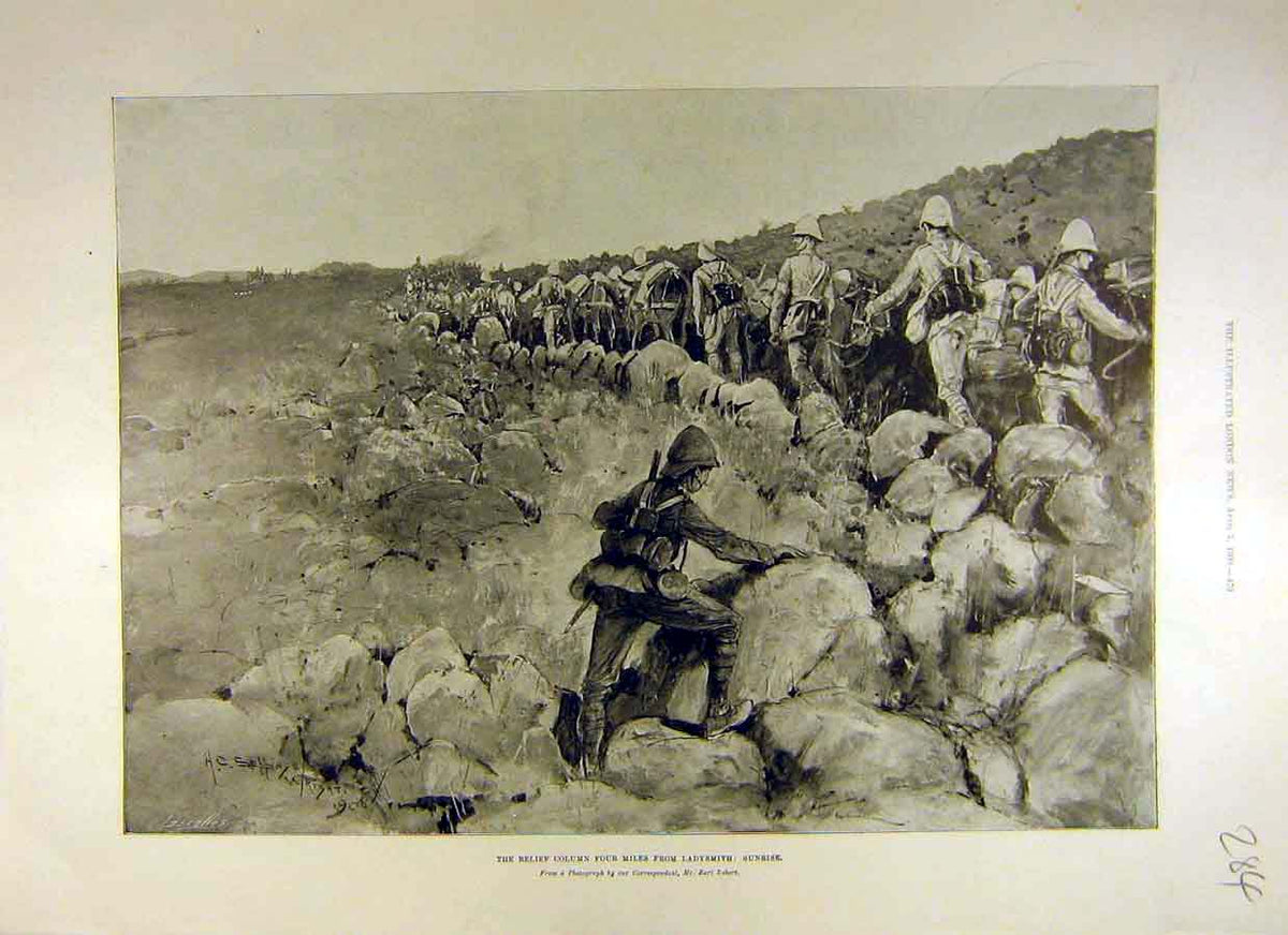 Original Old Antique Print 1900 Relief Column Ladsmith Sunrise Boer War Africa