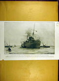 Original Old Antique Print 1900 Japanese Battle-Ship Asahi War-Ship Southsea