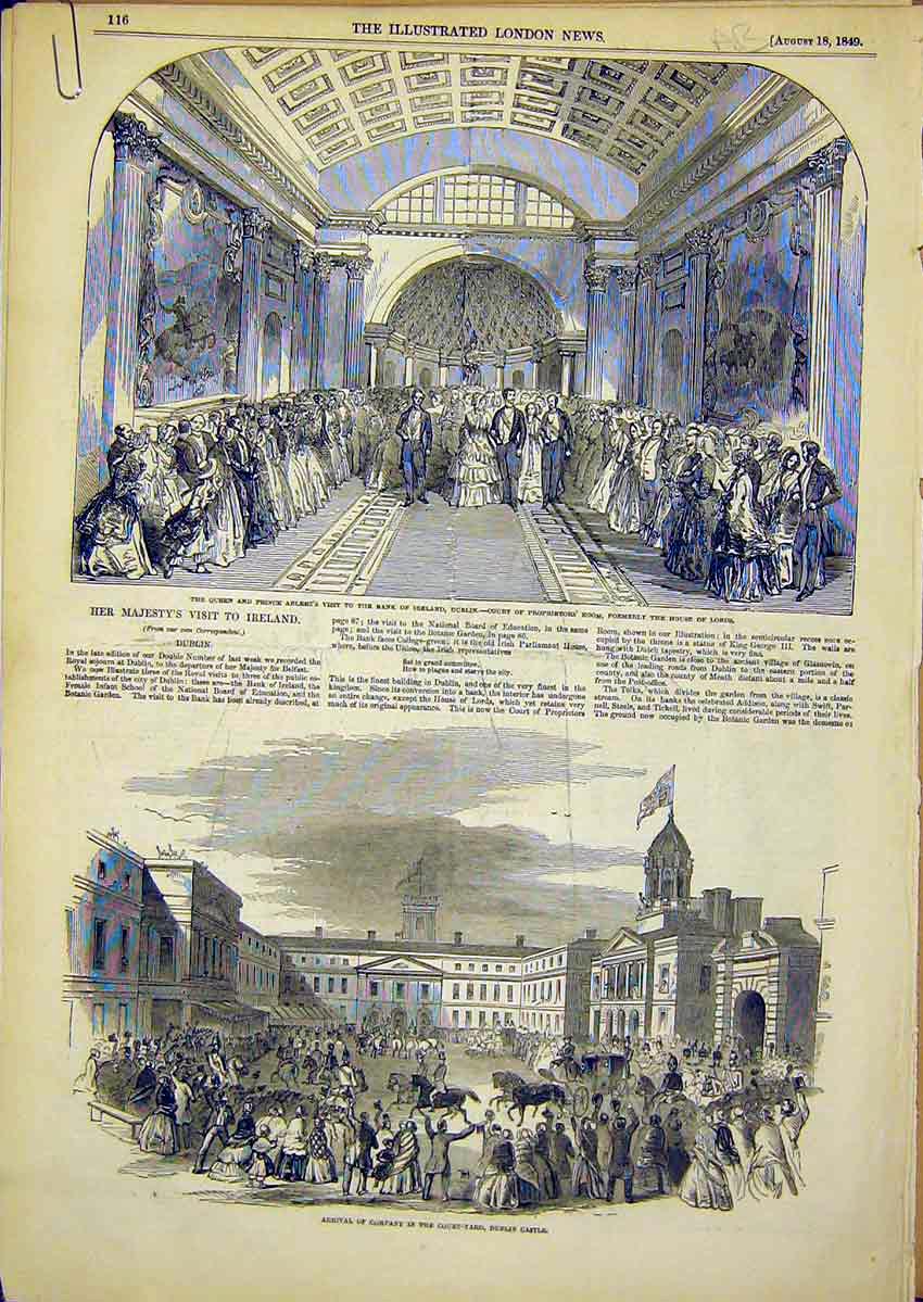 Old Antique Print Royal Visit Ireland Bank Dublin Castle Kingstown 1849 19th