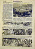 Original Old Antique Print Paintings Ajunta Caves India Saiva Figures Warriors