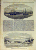 Original Old Antique Print 1853 St. John'S Suspension Bridge River Railway 19th